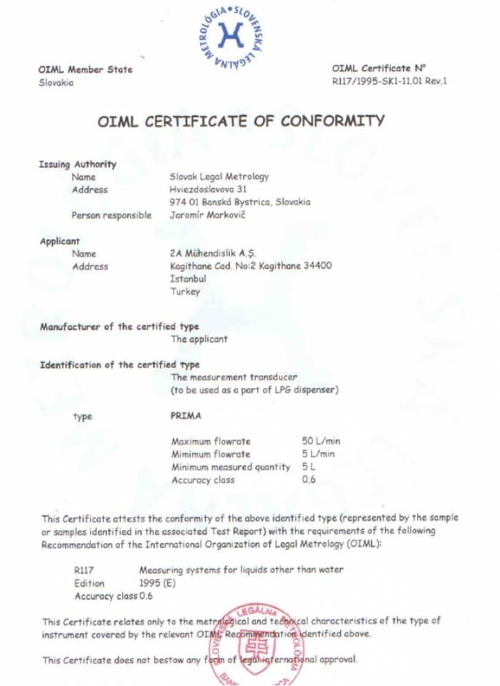 OIML Certificate